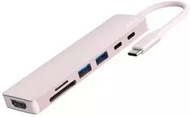 HUB USB Jcpal Linx USB-C 7in1 - USB-C adapteris (2 x USB-A 3.0 / USB-C 3.1 / HDMI 60Hz / micro/SD kortelių skaitytuvas / PD 100W) rožinė (JCP6363)
