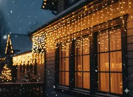 LED varveklių užuolaida, 300 LED, 12 m, šiltai balta su blyksniais