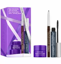 Clinique Eye Essentials: Soft Smolder rinkinys – tūsas blakstienoms 6 ml + akių pieštukas 0.14 g + kremas po akimis 5 ml