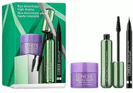 Clinique Eye Essentials: High Drama rinkinys – blakstienų tušas 10 ml + skystas akių kontūrų pieštukas 0,34 g + valomasis balzamas 15 ml