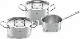 Fissler 3 puodų rinkinys su OPC 2 keptuve