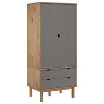 vidaXL Drabužių spinta OTTA, ruda/pilka, 76,5x53x172cm, pušies masyvas