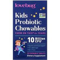 LoveBug Probiotics, Vaikiški probiotikai, 4+ metai, uogos, 10 milijardų KSV, 30 kramtomųjų tablečių