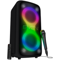 2.0 portable speaker SVEN PS-960, black, power output 2x80W (RMS), TWS, Bluetooth, FM, USB, LED-display, lithium battery