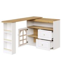 Modernus 360 laipsnių sukamas baras 138x39x104 cm su 2 stalčiais lentynomis ir stiklinėmis durelėmis virtuvei