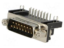 Connector: D-Sub | PIN: 15 | socket | male | angled 90° | THT | brass | 5A