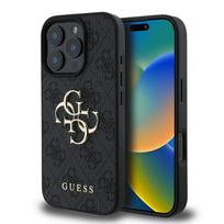 Nugarėlės dėklai Guess - Guess PU 4G Metal Logo Case for iPhone 16 Pro Grey
