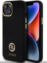 Nugarėlės dėklai Guess Apple iPhone 15 Liquid Silicone 4G Strass Metal Logo Case Black