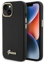 Nugarėlės dėklai Guess Apple iPhone 15 / 14 / 13 6.1 hardcase Silicone Script Metal Logo Black