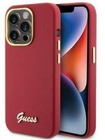 Nugarėlės dėklai Guess Apple iPhone 15 Pro Max 6.7 magenta hardcase Silicone Script Metal Logo Red