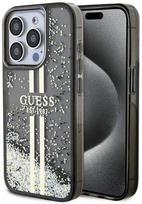 Nugarėlės dėklai Guess Apple iPhone 15 Pro Liquid Glitter Gold Stripes Transparent Black