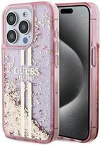 Nugarėlės dėklai Guess Apple iPhone 15 Pro Max Liquid Glitter Gold Stripes Transparent Pink