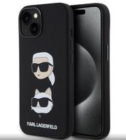 Nugarėlės dėklai Karl Lagerfeld Apple iPhone 15 Liquid Silicone Karl and Choupette Heads Case Black