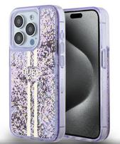 Nugarėlės dėklai Guess Apple iPhone 15 Pro PC/TPU Liquid Glitter Gold Stripe Case