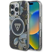 Nugarėlės dėklai Guess - Etui Guess Glitter Flowers Triangle       Buttons MagSafe do iPhone 16 Pro Black