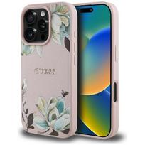 Nugarėlės dėklai Guess - Etui Guess Grained Printed Flower         Pattern MagSafe for iPhone 16 Pro Pink