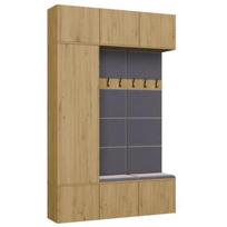Top E Shop drabužių spinta HAGA III 1SZ2W M-MP-G-HAG-III/1Sz2W-ART, 1500x350x2380 mm, 7 durys, TIP-ON, Artisan oak