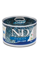 F02239 FARMINA N&D OCEAN - DOG Wet Cod&Squid ADULT MINI 140 g (pak.6), 1 vnt.
