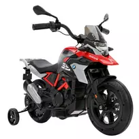 Vaikiškas elektrinis motociklas BMW, 12 V, su ličio akumuliatoriumi, 35 W varikliu, akseleratoriaus rankena, pagalbiniais ratukais ir PU sėdyne, iki 6 km/h