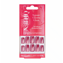 Nail HQ Square Cherry Glaze Nails Elegantiški, vidutinio ilgio, kvadratinės formos dirbtiniai nagai Rinkinys 24vnt