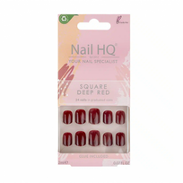 Nail HQ High Quality Short Length Square Nails Trumpi, klasikinės kvadratinės formos dirbtiniai nagai 24vnt Rinkinys Deep Red