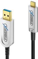 FiberX FX-I630-012, 12 m, USB C, USB A, USB 3.2 Gen 1 (3.1 Gen 1), 10Gbit/s, Juoda, Sidabrinė