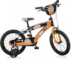 Kubisport Vaikiškas dviratis 16 colių BMX juodas šoniniai ratukai stabdys Dino Bikes (Kub_05-CSK5165K-CRN)