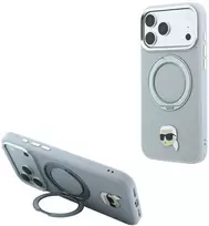 Karl Lagerfeld su žiediniu stovu 360 Karl Head Pin MagSafe dėklas iPhone 18 Pro Max / 17 Pro Max - Pilkas