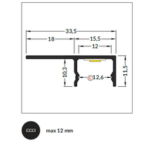 LED juostos profilis UNI-TILE12 C PLUS 180 laipsnių anoduotas aliuminis