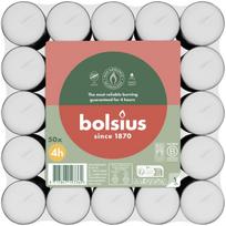 Žvakė, arbatinė Bolsius Tealights, 4 h, 50 vnt., white 50