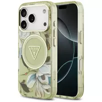GUESS Case IML Glitter Flowers Triangle MagSafe for iPhone 18 Pro Max / 17 Pro Max green