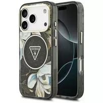 GUESS Case IML Glitter Flowers Triangle MagSafe for iPhone 18 Pro Max / 17 Pro Max black