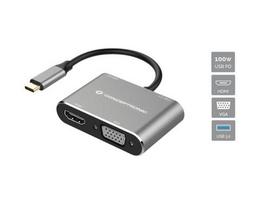 Conceptronic 4-1 Dock USB-C-HDMI/USB-A/VGA/100WPD 15cm gr