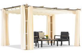 Terasos pergola Barbados 3x4 m su užuolaidomis Garden Point woodlike-smėlio spalvos