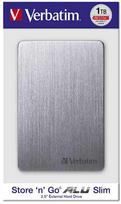 Verbatim išorinis kietasis diskas, Store'n'Go ALU Slim, 2.5", USB 3.0, 1TB, 1000GB, 53662, pilkas, šlifuotas aliuminis