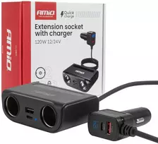 Lizdo skirstytuvas 12/24V su USB-C USB-A QC3.0 PD3.0 120W AMIO-04837