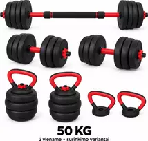Fitker Reguliuojamas hantelis, štanga ir giria, rinkinys 3-in-1