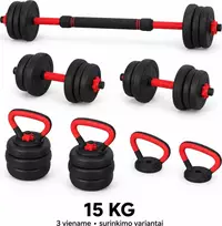 Fitker Reguliuojamas hantelis, štanga ir giria, rinkinys 3-in-1