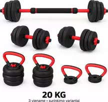 Fitker Reguliuojamas hantelis, štanga ir giria, rinkinys 3-in-1
