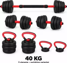 Fitker Reguliuojamas hantelis, štanga ir giria, rinkinys 3-in-1