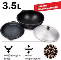 Užbekiškas poliruotas kazanas (Namangan) 3.5L | plokščias dugnas | su dangčiu-keptuvė. DOVANA - Aliuminio dangtis!!!