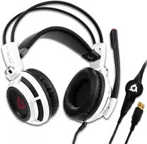KLIM Puma laidinės žaidimų ausinės su mikrofonu, USB, 7.1 erdvinis garsas, baltos