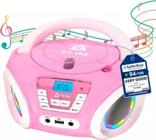 KLIM Candy Kids vaikiškas nešiojamas CD grotuvas su FM radiju, 13 W, rožinis, KCDY