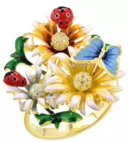 Paauksuotas sidabrinis žiedas su emaliu ir cirkoniais Brasco 65381