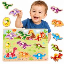 TOOKY TOY Medinė Montessori dėlionė Dinozaurai – formų dėlionė