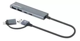 USB-C ir USB-A jungčių šakotuvas Manhattan 4 prievadai 5Gbps aliuminis