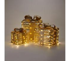 RINKINYS 3x LED kalėdinės dekoracijos 90xLED/2xAA + 3xAA + 3xAA šiltai balta dovanos/auksinė