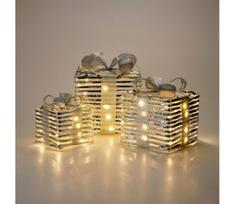 RINKINYS 3x LED kalėdinės dekoracijos 90xLED/2xAA + 3xAA + 3xAA šiltai balta dovanos/sidabrinė