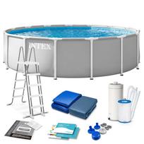 Karkasinis baseinas Intex 26724 457 x 107 cm su siurbliu ir priedais, pilkas