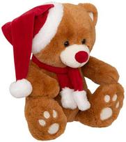Atmosphera Bear Meškiukas su Kalėdų Senelio kepuraite, kalėdinis minkštas žaislas, 34 cm